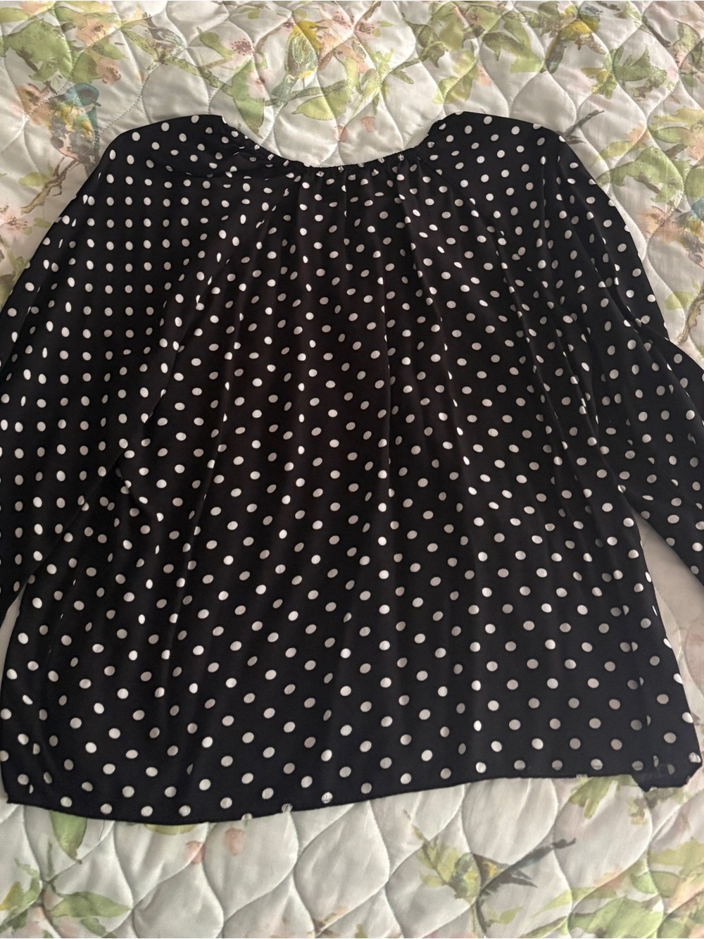 LOFT Black and White Polka Dot Long-Sleeve Blouse Size M Preppy Chic Work - Picture 2 of 6